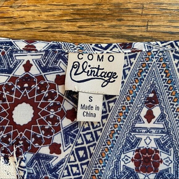 Como Vintage Women's Top Small Crochet Lace Semi Sheer 3/4 Sleeve Boho Flowy - Picture 2 of 7